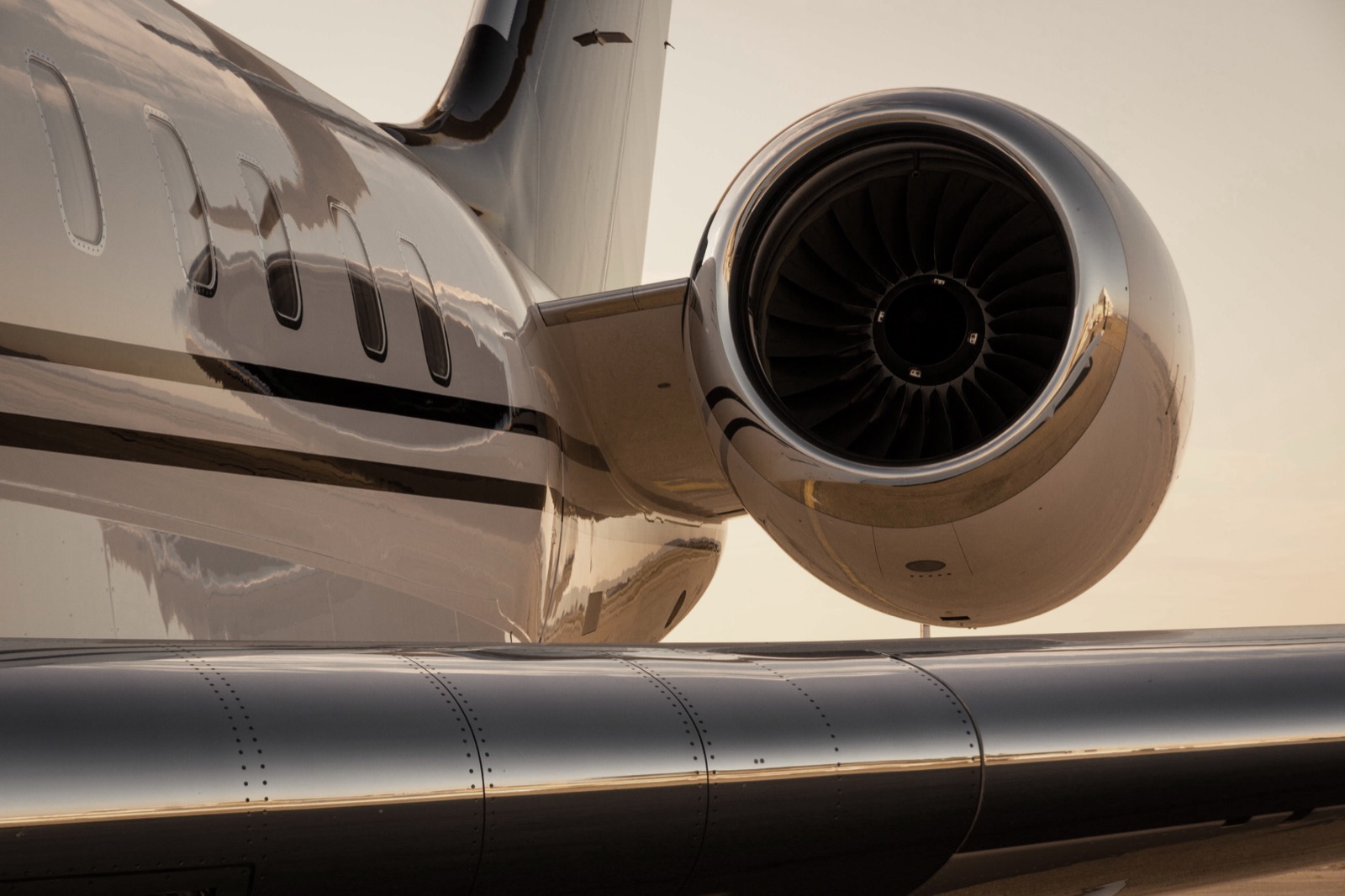 Private jet at sunset