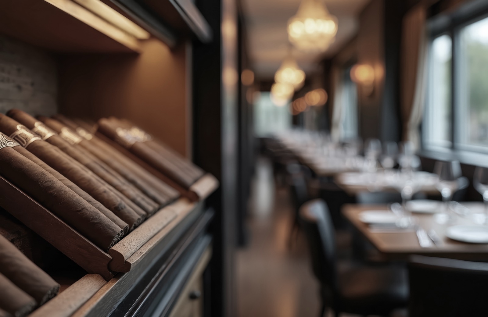 A private cigar lounge and dining room